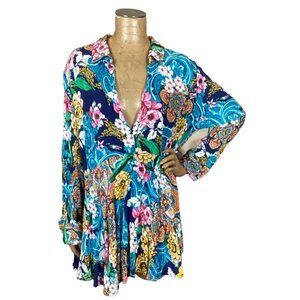 Roaman's Gauze Crinkle Floral V Neck Swing Tunic Top Plus Sz 30W #270E